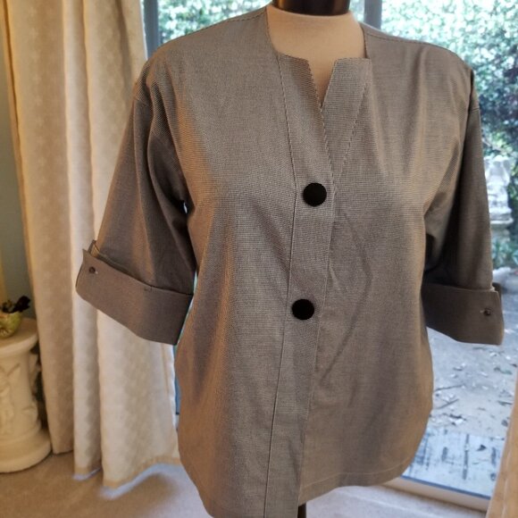 Ming Wang Cotton Two Button Blouse - Size XS - Black and White Check - Preowned - Picture 1 of 13